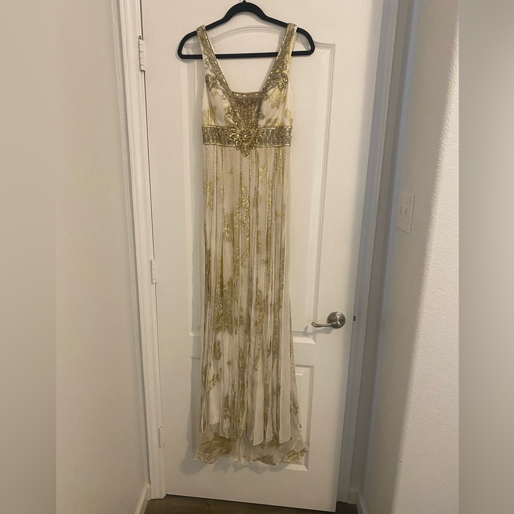 Sue wong white gold boho wedding dress sz 0
